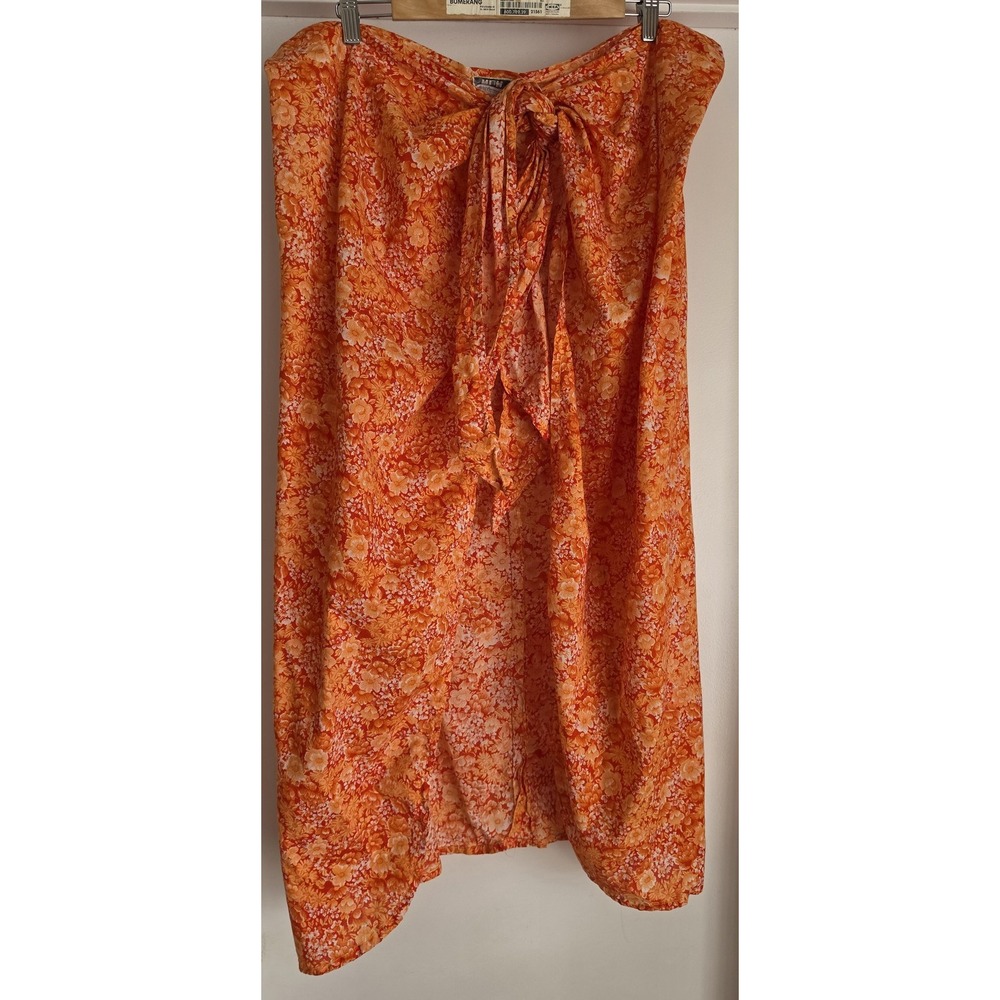 MPM Pareo Orange Floral Cotton Beach Wrap Skirt Cover Up Resort Sarong